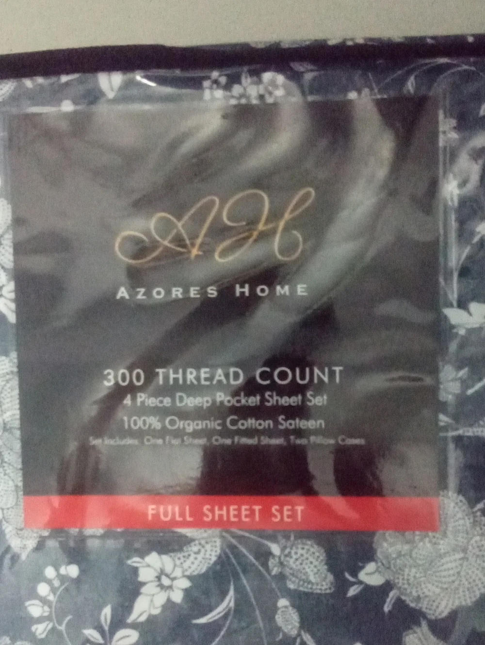 Azores Home Full Sheet Set NWT $199.99 Navy Floral 100% Organic Cotton